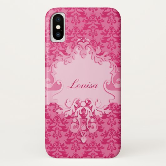Elephant damask roze korte naam iphone case (Achterkant)
