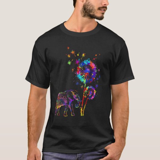 Elephant Dandelion Flower Elephant Waterverf T-shirt (Voorkant)