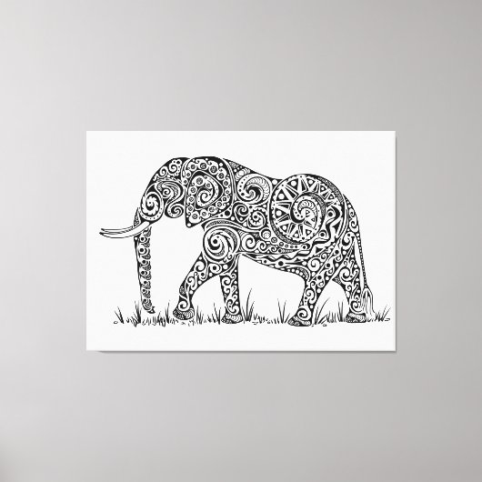 Elephant Design Black & White Canvas Afdruk (Voorkant)