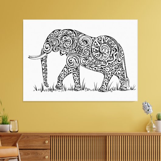 Elephant Design Black & White Canvas Afdruk (Insitu (Woonkamer))