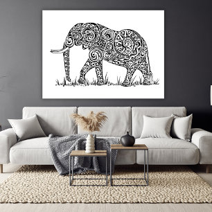 Elephant Design Black & White Canvas Afdruk