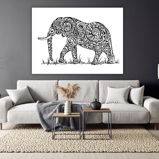 Elephant Design Black & White Canvas Afdruk