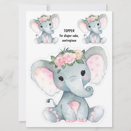 Elephant Diaper Cake Topper, Centerpart decor Kaart (Voorkant)