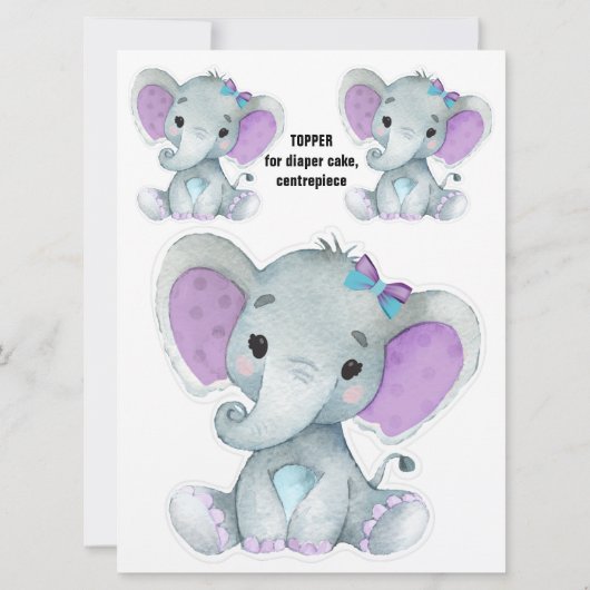 Elephant Diaper Cake Topper, Centerpart decor Kaart (Achterkant)