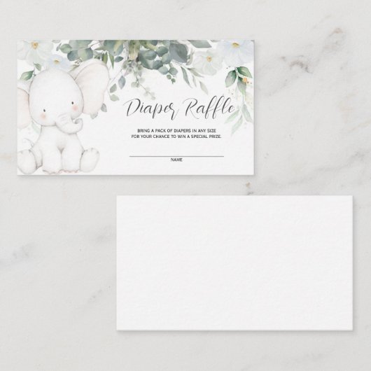 Elephant Diaper Raffle Card Informatiekaartje (Voorkant / Achterkant)
