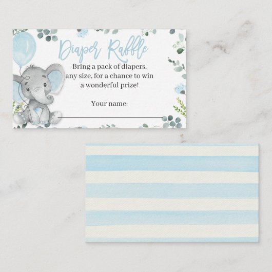 Elephant Diaper Raffle Card voor een jongen Informatiekaartje (Voorkant / Achterkant)