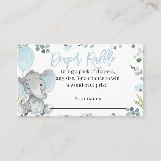 Elephant Diaper Raffle Card voor een jongen Informatiekaartje (Voorkant)