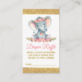 Elephant Diaper Raffle Floral Baby shower Glitter Informatiekaartje (Voorkant)