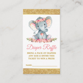 Elephant Diaper Raffle Floral Baby shower Glitter Informatiekaartje