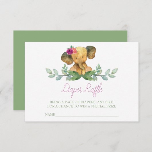 Elephant Diaper Raffle Insert Informatiekaartje (Voorkant / Achterkant)