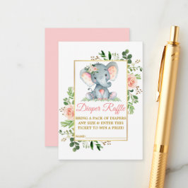 Elephant Diaper Raffle Roze Baby shower Informatiekaartje