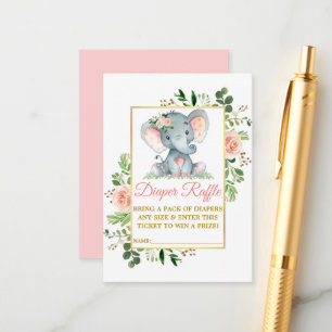 Elephant Diaper Raffle Roze Baby shower Informatiekaartje