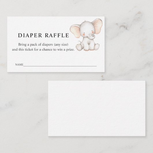 Elephant Diaper Raffle Ticket voor Baby shower Informatiekaartje (Voorkant / Achterkant)