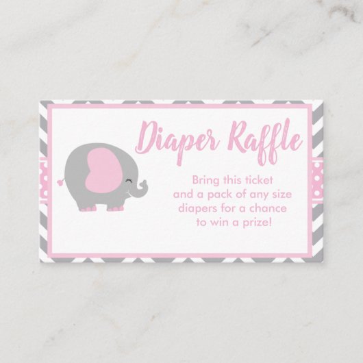 Elephant Diaper Raffle Ticket voor Baby shower Informatiekaartje (Voorkant)