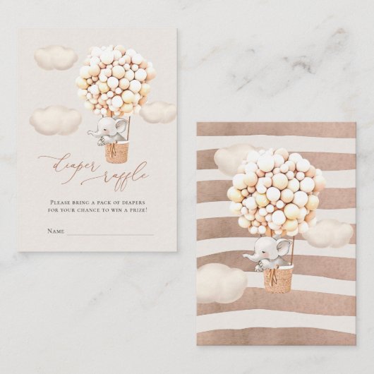 Elephant Diaper Raffle Tickets Enclosure Kaart (Voorkant / Achterkant)