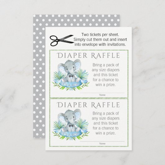 Elephant Diaper Raffle Tickets Informatiekaartje (Voorkant / Achterkant)