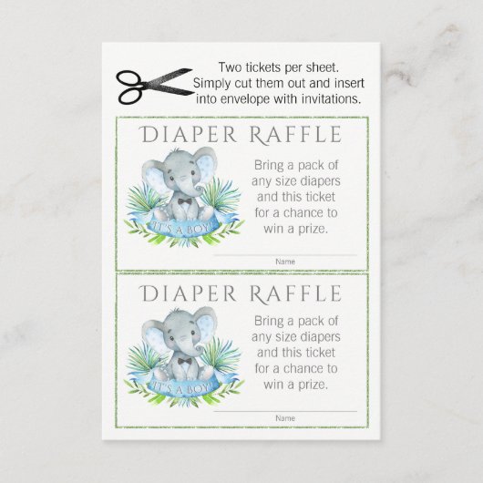 Elephant Diaper Raffle Tickets Informatiekaartje (Voorkant)