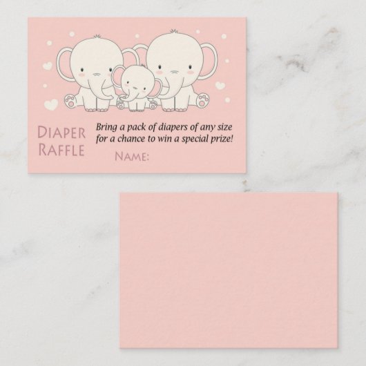 Elephant Diaper Raffle Tickets, roze en wit Plaatskaartje (Voorkant / Achterkant)