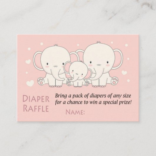 Elephant Diaper Raffle Tickets, roze en wit Plaatskaartje (Voorkant)