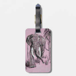 Elephant die door gegoten savanna in roze rolt bagagelabel