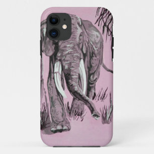 Elephant die door gegoten savanna in roze rolt iPhone 11 hoesje