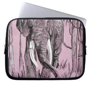Elephant die door gegoten savanna in roze rolt laptop sleeve