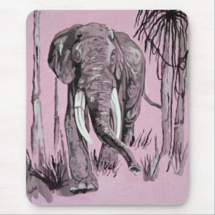Elephant die door gegoten savanna in roze rolt muismat