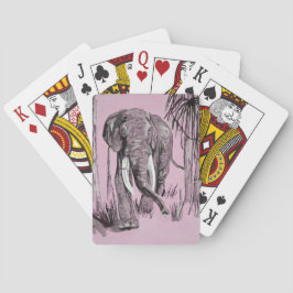 Elephant die door gegoten savanna in roze rolt speelkaarten