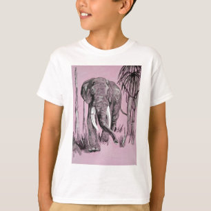Elephant die door gegoten savanna in roze rolt t-shirt