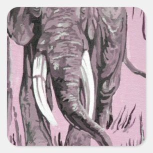 Elephant die door gegoten savanna in roze rolt vierkante sticker