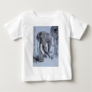 Elephant die door gegoten savanna rolt in blauw