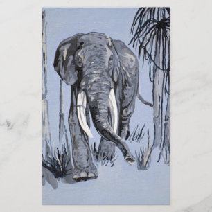 Elephant die door gegoten savanna rolt in blauw briefpapier