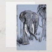 Elephant die door gegoten savanna rolt in blauw briefpapier (Voorkant / Achterkant)