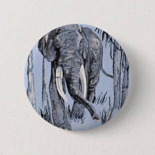 Elephant die door gegoten savanna rolt in blauw ronde button 5,7 cm