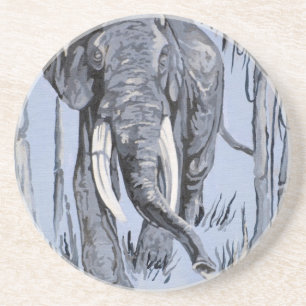 Elephant die door gegoten savanna rolt in blauw zandsteen onderzetter