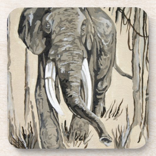 Elephant die door gestreken Savanna-kunst rolt Bier Onderzetter (Voorkant)