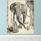 Elephant die door gestreken Savanna-kunst rolt Canvas Afdruk (Insitu (Houten vloer))