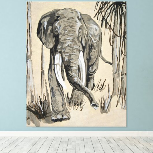 Elephant die door gestreken Savanna-kunst rolt Canvas Afdruk (Insitu (Houten vloer))