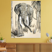 Elephant die door gestreken Savanna-kunst rolt Canvas Afdruk (Insitu (Woonkamer))