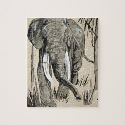 Elephant die door gestreken Savanna-kunst rolt Legpuzzel (Verticaal)