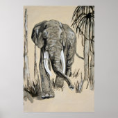 Elephant die door gestreken Savanna-kunst rolt Poster (Voorkant)