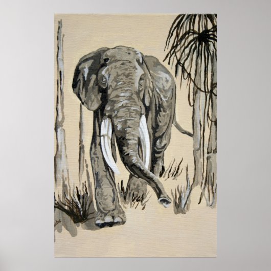 Elephant die door gestreken Savanna-kunst rolt Poster (Voorkant)