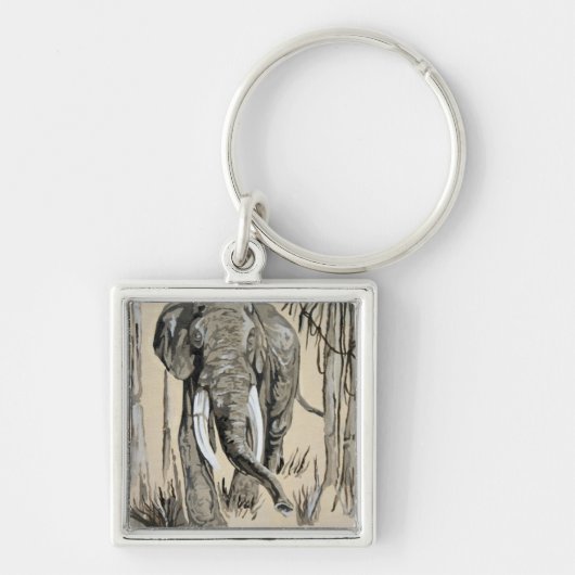 Elephant die door gestreken Savanna-kunst rolt Sleutelhanger (Voorkant)