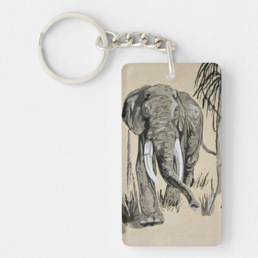 Elephant die door gestreken Savanna-kunst rolt Sleutelhanger (Voorkant)