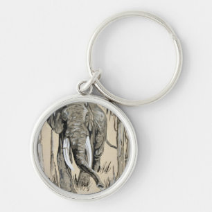 Elephant die door gestreken Savanna-kunst rolt Sleutelhanger