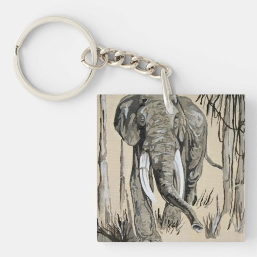 Elephant die door gestreken Savanna-kunst rolt Sleutelhanger (voorkant)