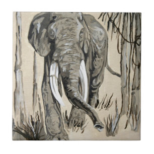 Elephant die door gestreken Savanna-kunst rolt Tegeltje