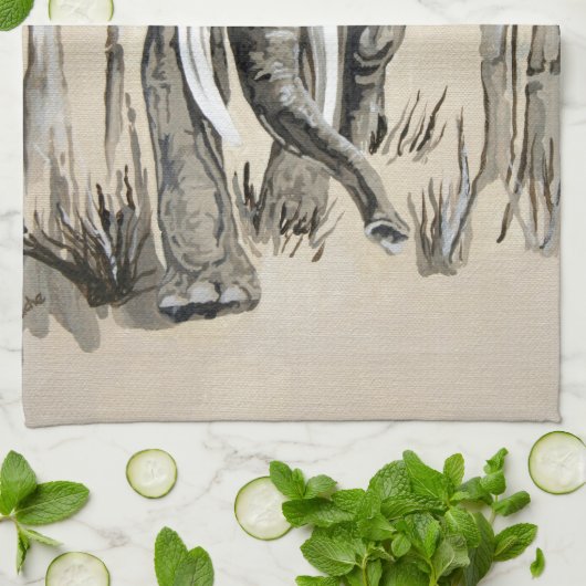 Elephant die door gestreken Savanna-kunst rolt Theedoek (Gevouwen)