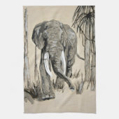 Elephant die door gestreken Savanna-kunst rolt Theedoek (Verticaal)