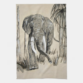 Elephant die door gestreken Savanna-kunst rolt Theedoek